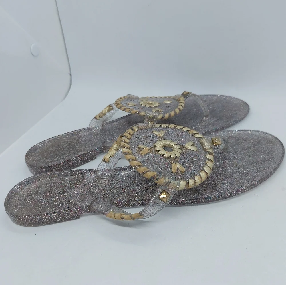 Jack Rogers Gold Flip Flop Sandals Metallic Jelly Sparkles Flat Slip On 8